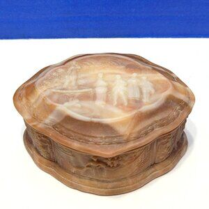 Vintage Brown Swirl Soapstone Incolay Jewelry Box